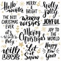 Set Merry Christmas and Happy New Year 2019 Vector hand drawn lettering phrases. Royalty Free Stock Photo