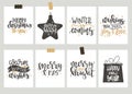 Set with Merry Christmas and Happy New Year vintage gift tags and cards with calligraphy. Handwritten lettering. Hand Royalty Free Stock Photo