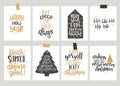 Set with Merry Christmas and Happy New Year vintage gift tags and cards with calligraphy. Handwritten lettering. Hand Royalty Free Stock Photo