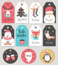 Set of Merry Christmas and New Year gift tags and cards. Royalty Free Stock Photo