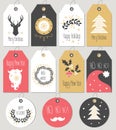 Set Merry Christmas and New Year gift tags and cards. Royalty Free Stock Photo