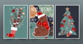 Set of Merry Christmas posters with cute bears and winter elements Royalty Free Stock Photo