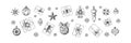 Set of Merry Christmas snd Happy New Year decoration. Christmas tree balls, angel figure, stars and gift boxes in sketch style. Royalty Free Stock Photo