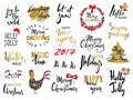 Set of Merry Christmas text, hand drawn lettering and Happy New Year typography design. For cards, invitations, posters, flyers Royalty Free Stock Photo