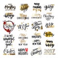 Set of Merry Christmas text, hand drawn lettering and Happy New Year typography design. Royalty Free Stock Photo