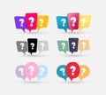 Set of message box with question mark icon. Chat, chat box, faq, help, message, speech bubble icon. Colored and black vector Royalty Free Stock Photo