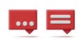 set of message icon, red 3d soft render shapes with pointer and three dots as typing or lines as text compsition Royalty Free Stock Photo