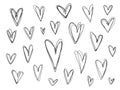 Set of messy outline black textured hearts Royalty Free Stock Photo