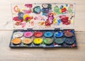 Set of messy watercolor paints