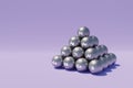 A set of metal balls in the form of a pyramid, electric car material. Copy space very peri background 3d illustration