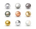 Set of metal balls: golden, chrome, silver, bronze and white 3d spheres isolated