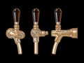 Set of metal beer taps, front, side and three quarter view. Hand drawn vector illustration isolated on black background Royalty Free Stock Photo