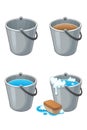 Set of metal buckets with water