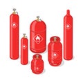 Set of metal containers or cylinders with liquefied compressed natural gases. Gas tanks balloons of various size