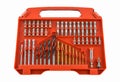 Set of metal drill bits in orange box Royalty Free Stock Photo