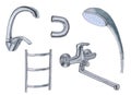 Set of metal faucets and plumbing