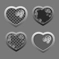 Set of Metal hearts with silver gears Royalty Free Stock Photo