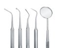 Set of metal medical equipment tools for teeth dental care