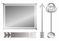 Set of metal objects (frame, banner, arrow, key)