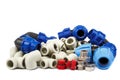 Set of metal-plastic plumbing couplings, adapters, plugs