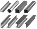 A set of metal profiles on a white background