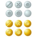 Set of metal screws, bolts icons. Royalty Free Stock Photo