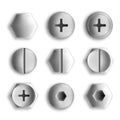 Set of metal screws and bolts isolated. Vector illustration Royalty Free Stock Photo