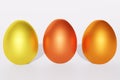 Set of metallic eggs. Objects for design. Three shapes in different colors. Easter Egg hunt. 3d