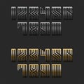 Set of metallic numbers monogram for modern trendy typography, linear calligraphy mathematics symbols, numbers linear shape from