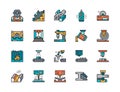 Set of Metallurgy Industry Color Line Icons. Conveyor, Metallurgist and more.