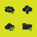 Set Methane emissions reduction, Share folder, Music streaming service and Cloud download music icon. Vector Royalty Free Stock Photo