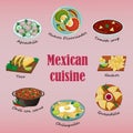 Set of Mexican dishes on pink background. Latin American traditional culture. Royalty Free Stock Photo