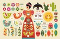 Set Mexican folk elements in flat design Royalty Free Stock Photo