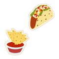 Set of Mexican food nachos and tacos stickers. Latin American cuisine. Fast food. Sticker. Icon Royalty Free Stock Photo