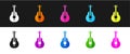 Set Mexican guitar icon isolated on black and white background. Acoustic guitar. String musical instrument. Vector Royalty Free Stock Photo