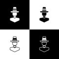 Set Mexican man wearing sombrero icon isolated on black and white background. Hispanic man with a mustache. Vector Royalty Free Stock Photo