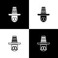 Set Mexican man wearing sombrero icon isolated on black and white background. Hispanic man with a mustache. Vector Royalty Free Stock Photo