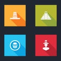 Set Mexican sombrero, Chichen Itza in Mayan, skull coin and man icon. Vector Royalty Free Stock Photo
