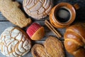 Set of mexican sweet bread and coffee Royalty Free Stock Photo