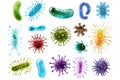 set of microbe and virus icons featuring beneficial bacteria found in probiotics, like Lactobacillus and Bifidobacterium Royalty Free Stock Photo