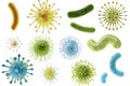 set of microbe and virus icons with a focus on common bacteria like E. coli and Staphylococcus aureus. Royalty Free Stock Photo