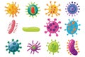 set of microbe and virus icons with a focus on common bacteria like E. coli and Staphylococcus aureus. Royalty Free Stock Photo