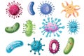 set of microbe and virus icons with a focus on common bacteria like E. coli and Staphylococcus aureus. Royalty Free Stock Photo
