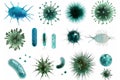 set of microbe and virus icons with a focus on common bacteria like E. coli and Staphylococcus aureus. Royalty Free Stock Photo