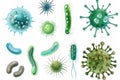 set of microbe and virus icons with a focus on common bacteria like E. coli and Staphylococcus aureus. Royalty Free Stock Photo