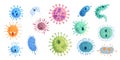 set of microbe and virus icons with a focus on common bacteria like E. coli and Staphylococcus aureus. Royalty Free Stock Photo