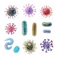 set of microbe and virus icons with a focus on common bacteria like E. coli and Staphylococcus aureus. Royalty Free Stock Photo