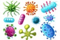 set of microbe and virus icons with a focus on common bacteria like E. coli and Staphylococcus aureus. Royalty Free Stock Photo