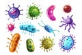 set of microbe and virus icons with a focus on common bacteria like E. coli and Staphylococcus aureus. Royalty Free Stock Photo