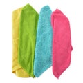 Set of microfiber cleaning cloths on white.